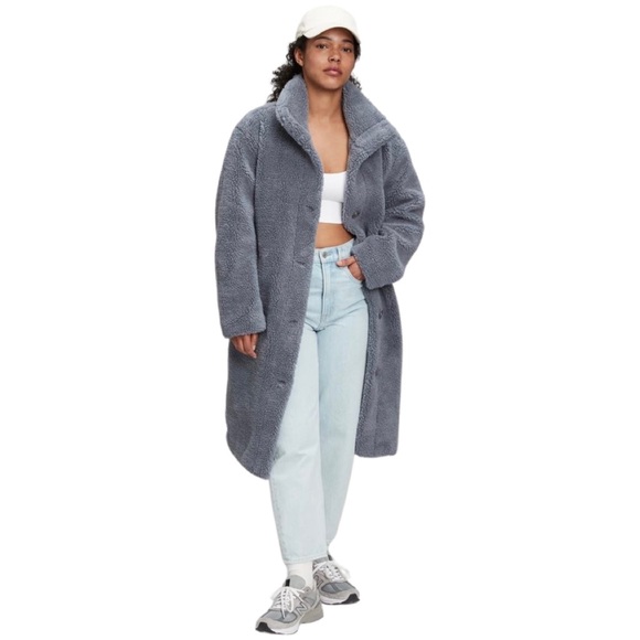 Gap Relaxed Sherpa Coat Blue Pearl Size 